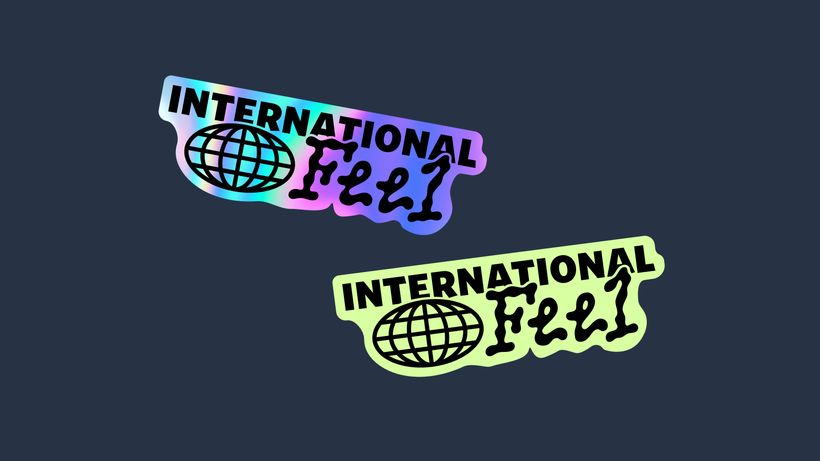 The International Feel logo done up as stickers.